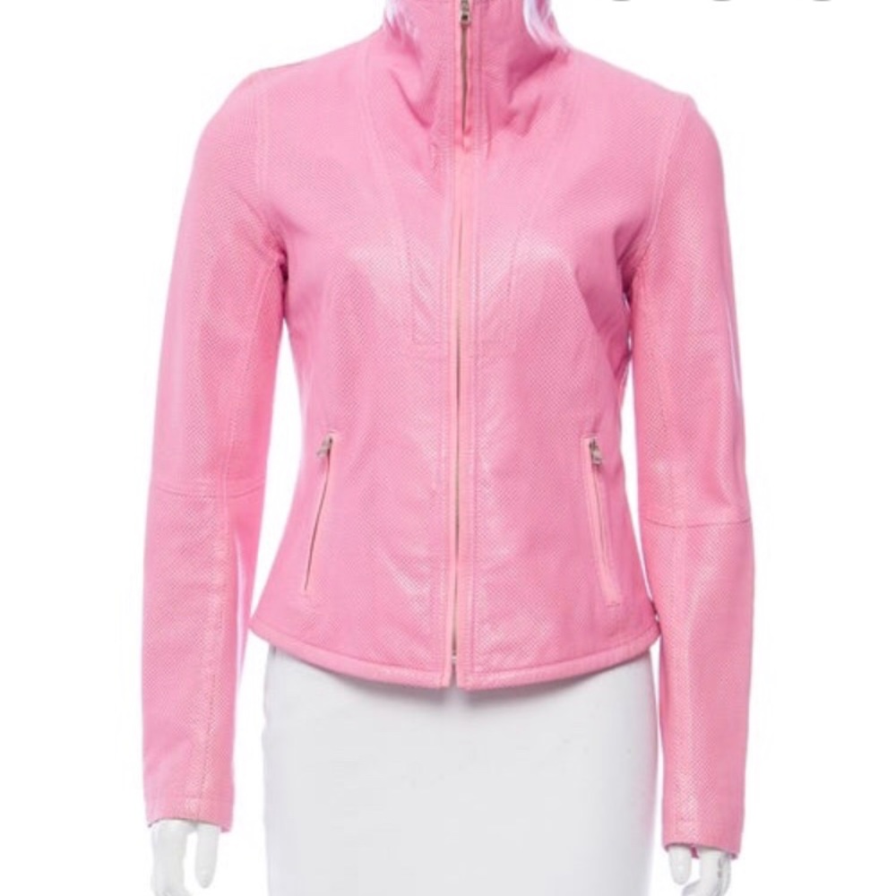 Elie Tahari Pink leather moto jacket